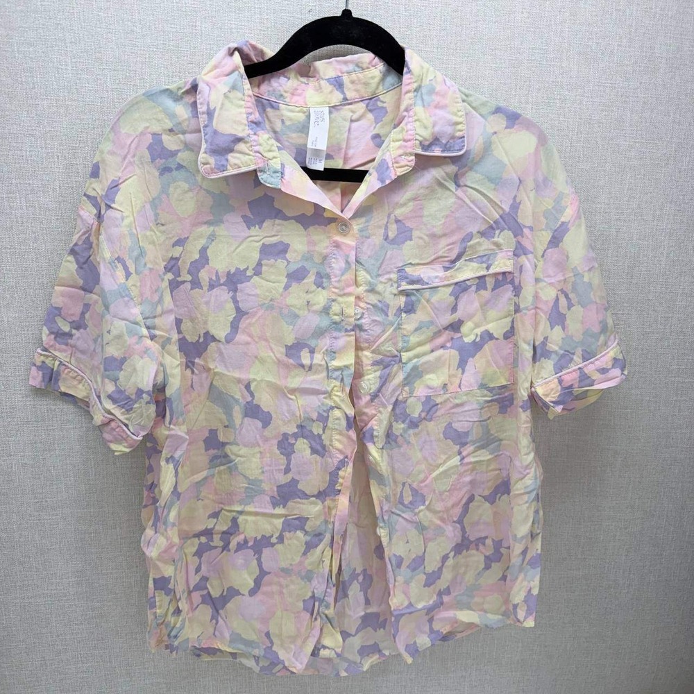 Stars Above Simply Cool Pajama Top Medium Pastel Floral Button Down Sleep Shirt